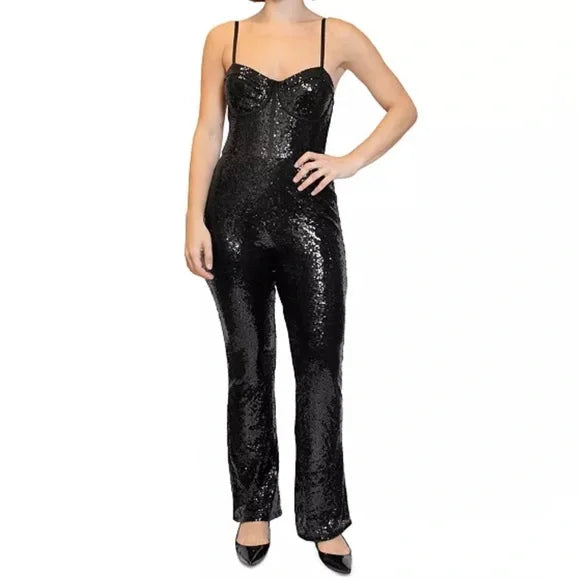 Dylan Ryan Women's Green Black Bustier Flare-Leg Sequin Jumpsuit | Dylan Ryan In Lebanon