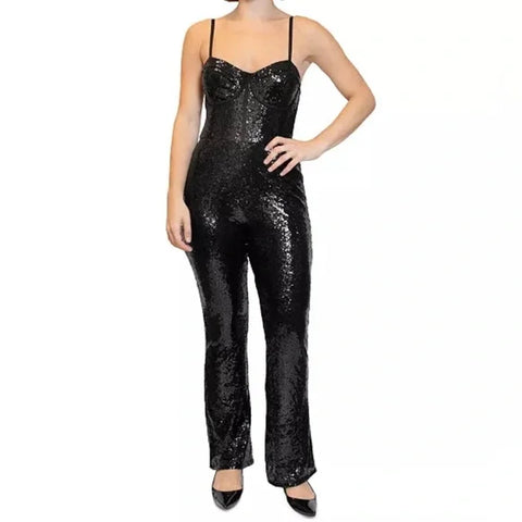 Dylan Ryan Women's Green Black Bustier Flare-Leg Sequin Jumpsuit | Dylan Ryan In Lebanon