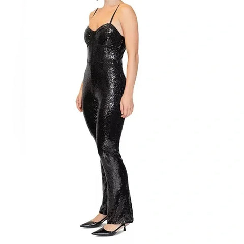 Dylan Ryan Women's Green Black Bustier Flare-Leg Sequin Jumpsuit | Dylan Ryan In Lebanon