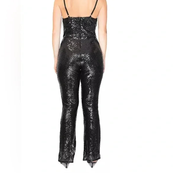 Dylan Ryan Women's Green Black Bustier Flare-Leg Sequin Jumpsuit | Dylan Ryan In Lebanon