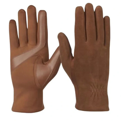 Pair of brown gloves on a white background