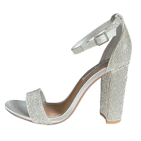 Steve Madden Women's Silver Carrson-G Rhinestone Heeled Sandals | Steve Madden In Lebanon
