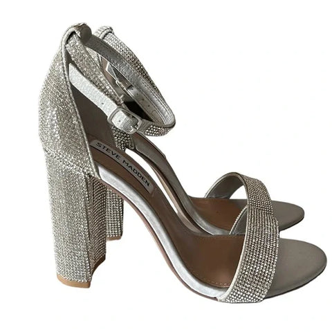 Steve Madden Women's Silver Carrson-G Rhinestone Heeled Sandals | Steve Madden In Lebanon