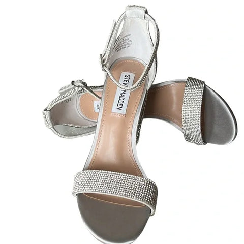 Steve Madden Women's Silver Carrson-G Rhinestone Heeled Sandals | Steve Madden In Lebanon