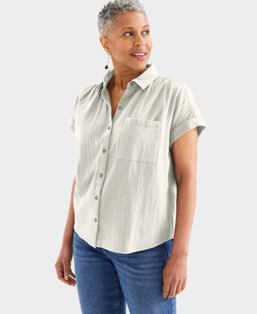 Style & Co Women's Stone Wall Cotton Gauze Short-Sleeve Button Up Shirt | Style & Co In Lebanon