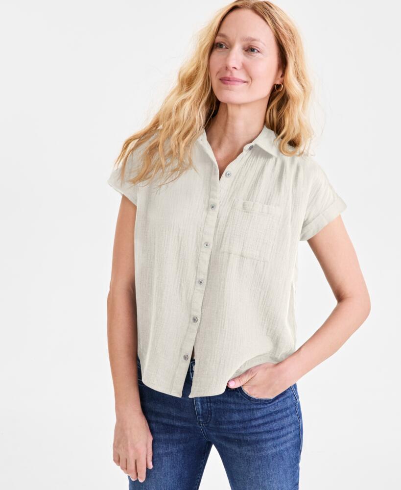 Style & Co Women's Stone Wall Cotton Gauze Short-Sleeve Button Up Shirt | Style & Co In Lebanon