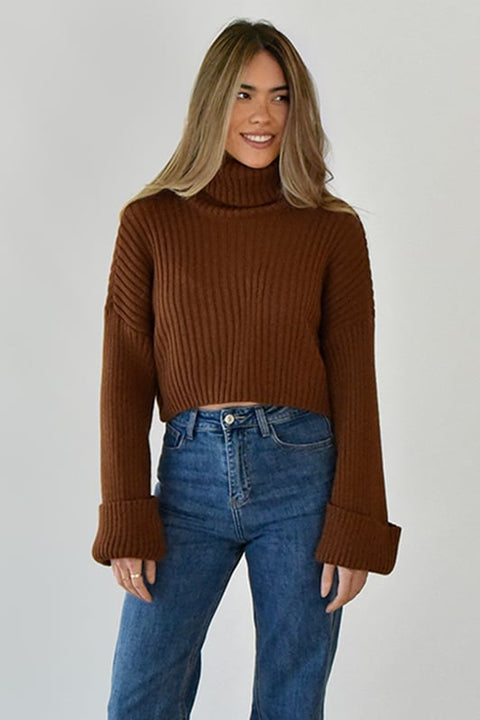 Forever 21 Women's Brown Turtle Neck Sweatshirt | Forever 21 In Lebanon
