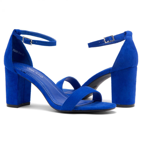 Shoe Land Women's Royal Blue Chunky Block Heeled Sandals |Shoe Land In Lebanon