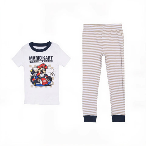 Mario Kart Boy's White & Beige Striped Pajama Set | Mario Kart in Lebanon