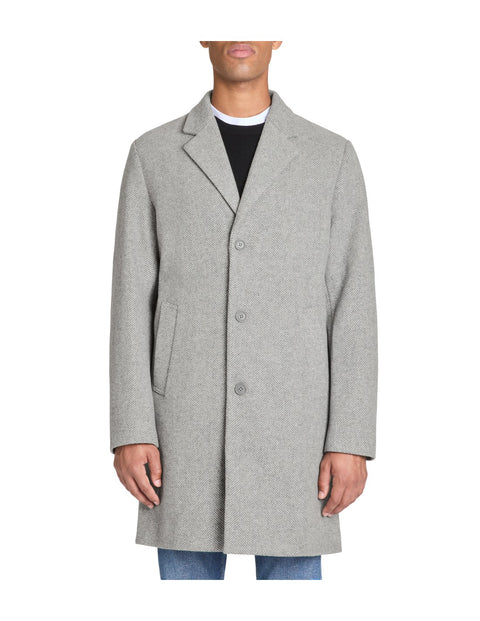 Celio Men's Light Grey Unlined Herringbone Coat | Celio In Lebanon