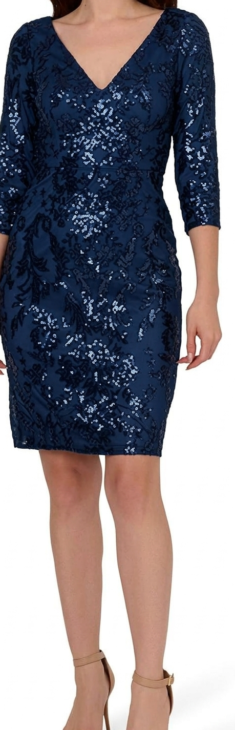 Adrianna Papell Women’s Navy Floral  Mesh Gown Dress | Adrianna Papell in Lebanon