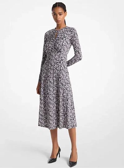 Michael Kors Women's Black & Gray Chain-neck Keyhole Printed Dress |Michael Kors In Lebanon
