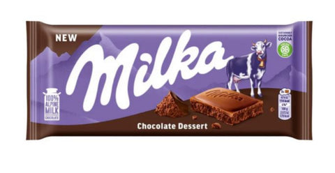 Milka chocolate dessert bar packaging on a white background