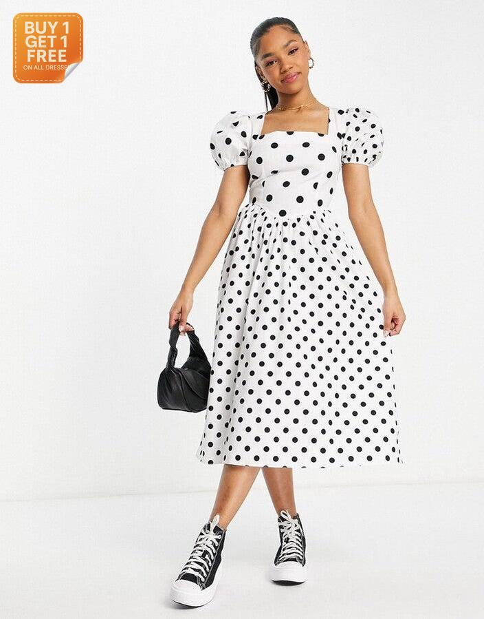 Miss Selfridge Women's White Black-Spotted Dress ANF2688