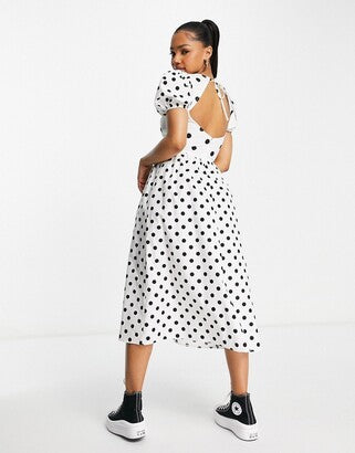 Miss Selfridge Women's White Black-Spotted Dress ANF2688