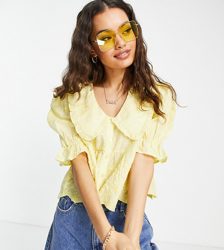 Miss Selfridge Women's Yellow Short-Sleeve Shirt ANF3354