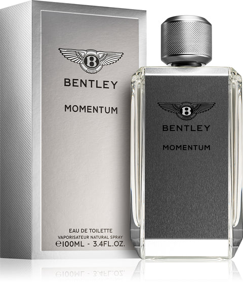 Bentley Momentum perfume bottle and packaging on a white background