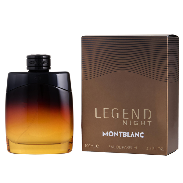 Montblance Legend Night perfume bottle and packaging, indicating a fragrance product for men.