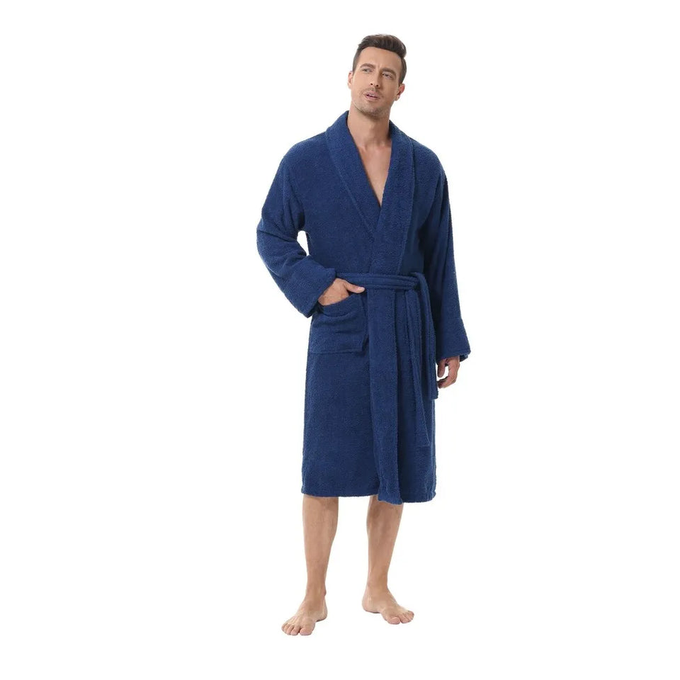 INK+IVY Men's Dark Blue Terry Sleep Robe