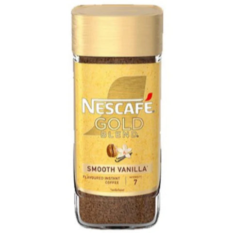 Nescafe Gold Blend Smooth Vanilla instant coffee jar on a white background