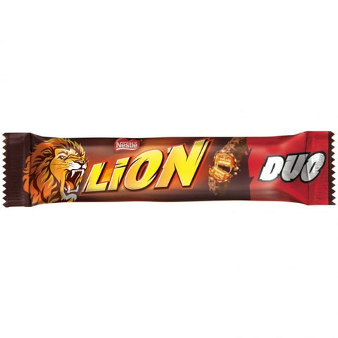 Lion Duo chocolate bar packaging on a white background