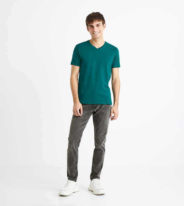 Celio Men's Dark Green V- neck T-Shirt | Celio in Lebanon