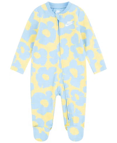 NIKE Baby Girls Blue And Yellow Floral Coverall In Aquarius | NIKE In Lebanon
