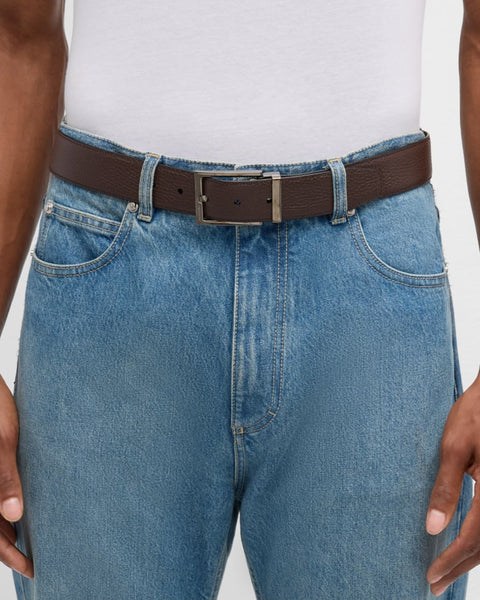 Ferragamo Men's Dark Brown Double Adjustable Square-Buckle Leather Belt |Ferragamo In Lebanon