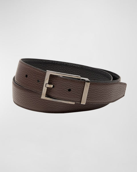 Ferragamo Men's Dark Brown Double Adjustable Square-Buckle Leather Belt |Ferragamo In Lebanon