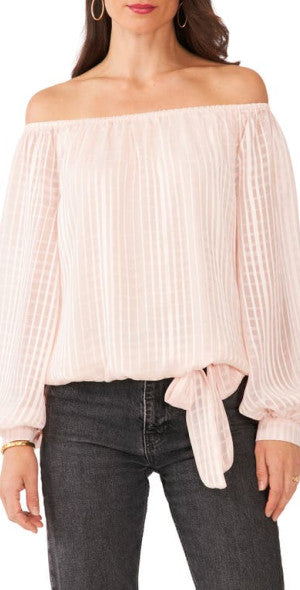 Vince Camuto Women's Light Coral Off-The-Shoulder Tie-S Apricot Illusion Blouse | Vince Camuto In Lebanon