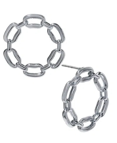 ON 34TH Women's Silver Small Chain Link Front-facing Hoop Earrings | ON 34TH In Lebanon