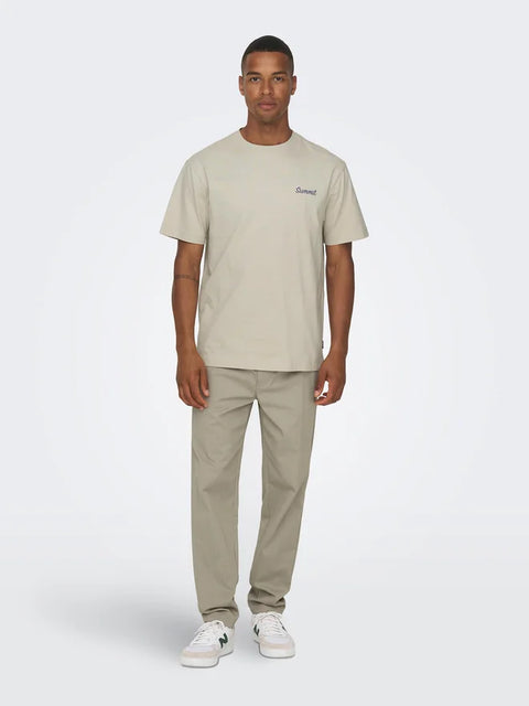 Only & Sons Men's Beige Relaxed Fit T-Shirt | Only & Sons In Lebanon