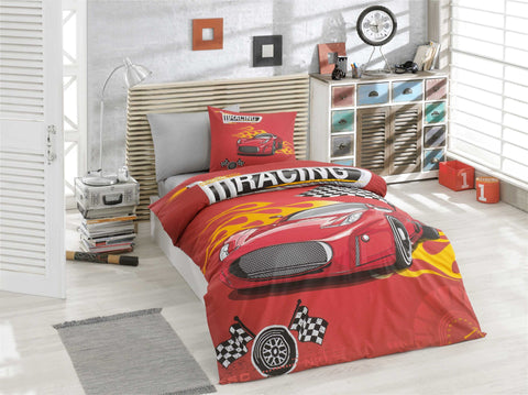 SD Home Racing Red Ranforce Single Quilt Cover Set 113HBY2748
