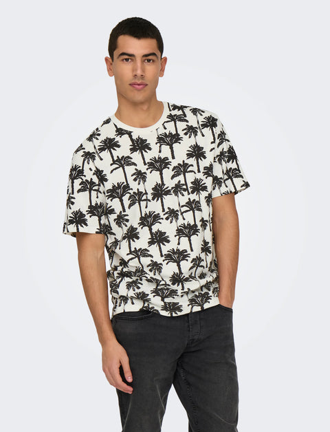 Only & Sons Men's Black/White Printed Short Sleeve T-Shirt | Only & Sons In Lebanon