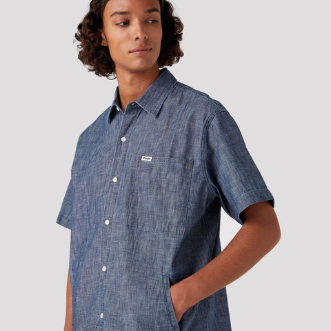 Wrangler Men's Light Navy Short Sleeve Shacket Shirt | Wrangler In Lebanon