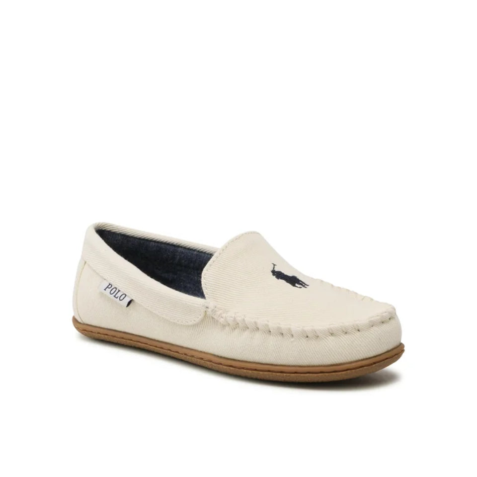 Polo Ralph Lauren Women's Cream Collins Washed Twill Fabric Moccasin Loafers