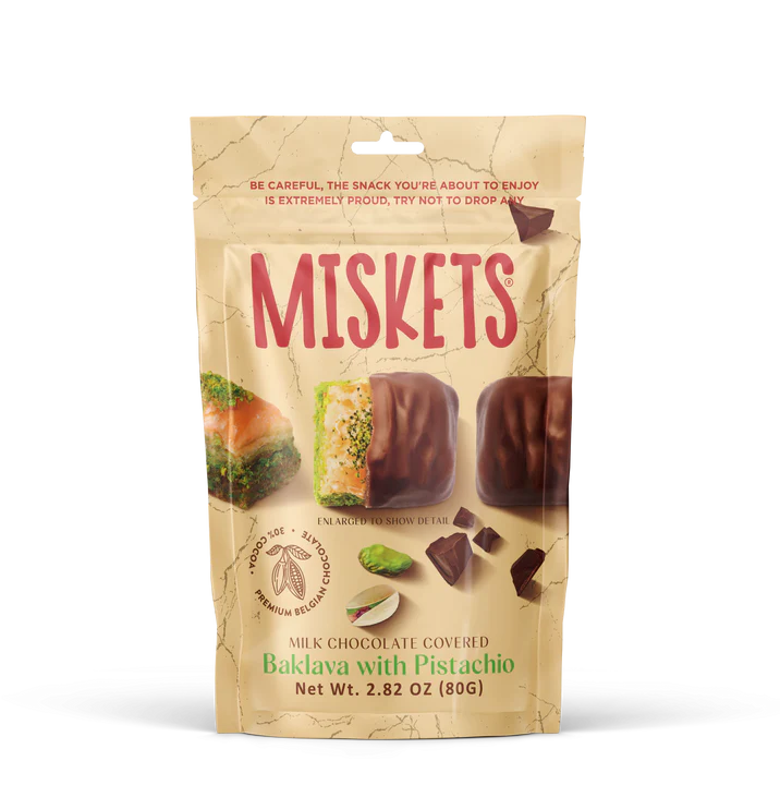 Miskets Milk Chocolate Coated Dried Baklava With Pistachio 90GR | Miskets In Lebanon