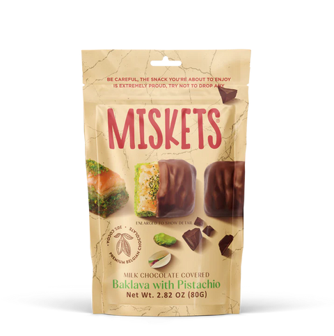 Miskets Milk Chocolate Coated Dried Baklava With Pistachio 90GR | Miskets In Lebanon