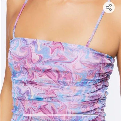 Forever 21 Women's Purple Spaghetti Strap Ruched Marble Dress | Forever 21 In Lebanon