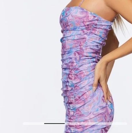 Forever 21 Women's Purple Spaghetti Strap Ruched Marble Dress | Forever 21 In Lebanon