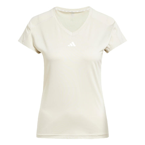 Adidas Women's Beige V Neck Short Sleeve Logo T-Shirt | Adidas In Lebanon