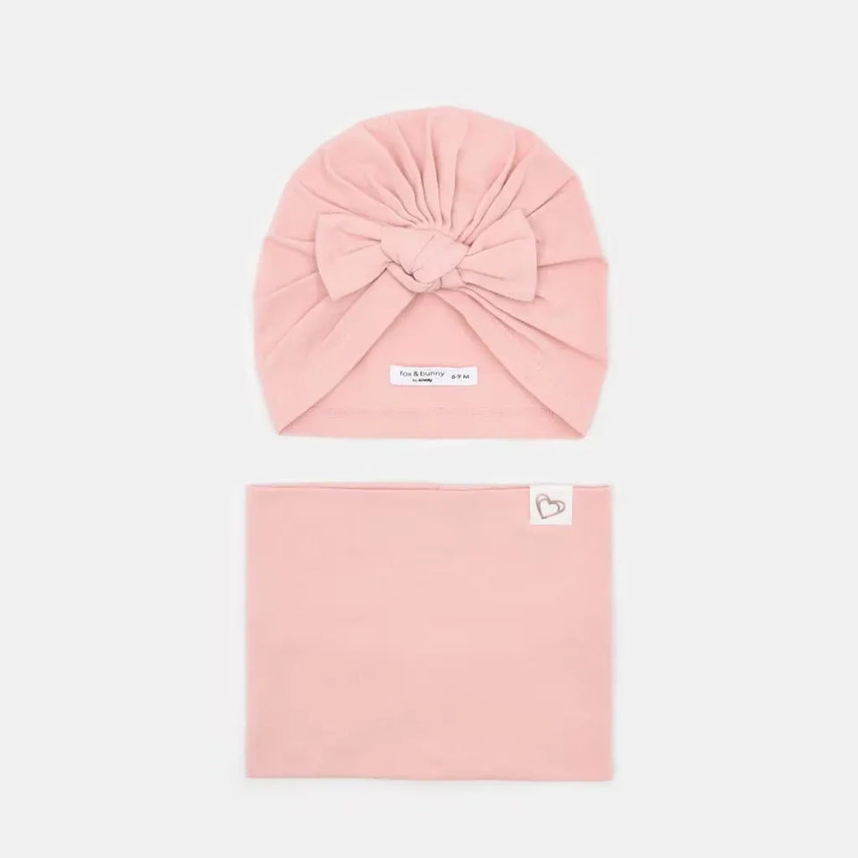 Sinsay Baby Girl's Pink Front Bow Hat With A Matching Scarf
