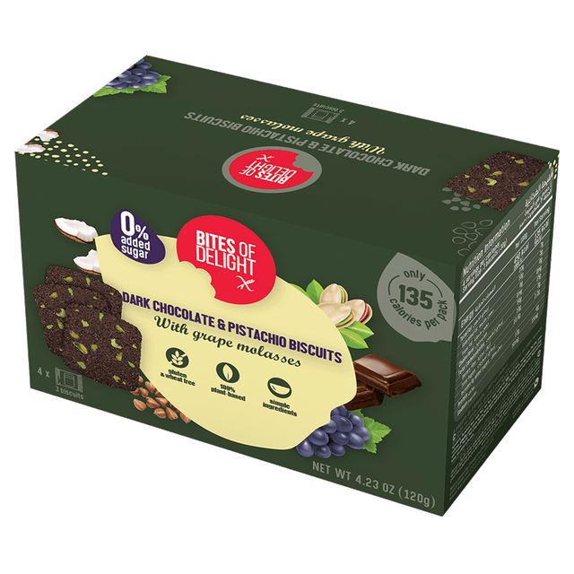 Bites Of Delight Dark Chocolate & Pistachio Biscuits With Grape Molass ...