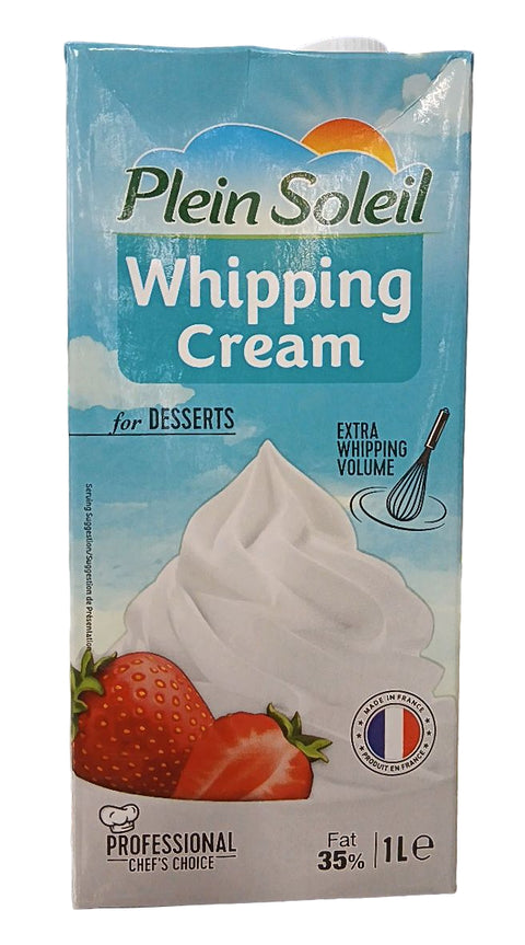 Box of Plein Soleil whipping cream on a kitchen counter