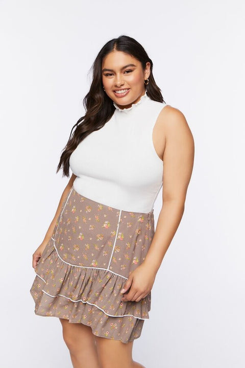 Forever 21 Women's Brown Floral Printed Ruffle Skirt |Forever 21 In Lebanon