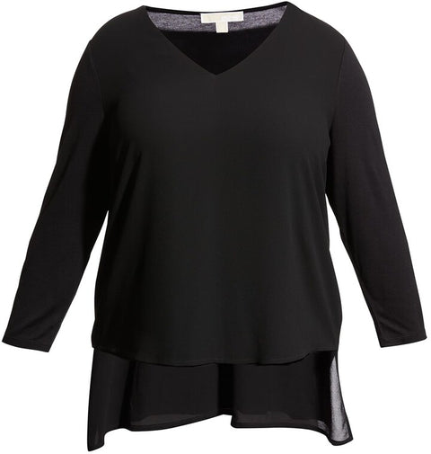 Michael Kors Women's Black Plus Size Mixed Media Woven Layer-Hem Blouse |Michael Kors In Lebanon