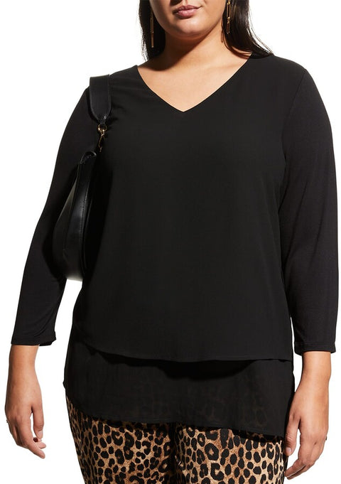 Michael Kors Women's Black Plus Size Mixed Media Woven Layer-Hem Blouse |Michael Kors In Lebanon