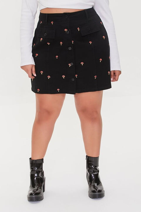 Forever 21 Women's Black Plus Size Mushroom Print Mini Skirt |Forever 21 In Lebanon