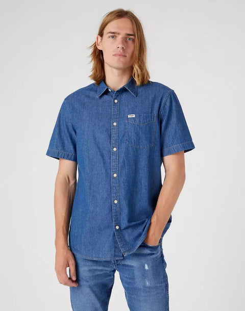 Wrangler Men's Dark Blue Dark Stone Short Sleeve Denim Shirt | Wrangler In Lebanon