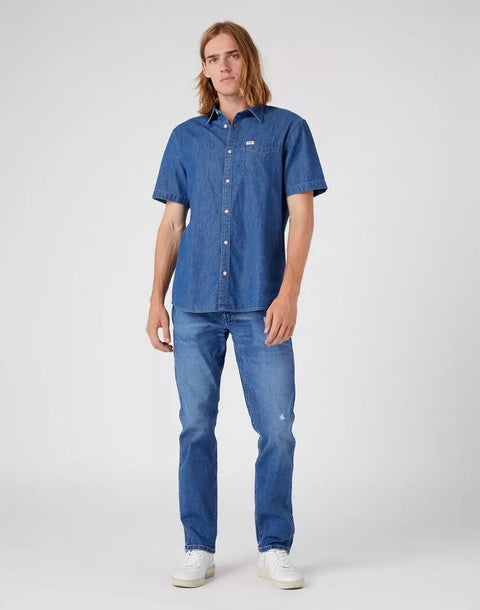 Wrangler Men's Dark Blue Dark Stone Short Sleeve Denim Shirt | Wrangler In Lebanon